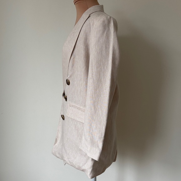 Emerson Fry Lee Beach Linen Cream Double Breasted Button Front Blazer EUC Size 2 - Picture 3 of 8